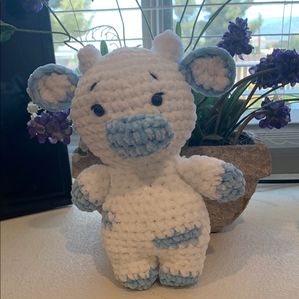White and Blue Stuffed Animal Toy with Cute Round Body